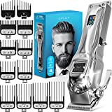 [Newest 2022] Hair Clippers for Men - Professional Cordless Rechargeable Clippers for Hair Cutting, Full Metal Beard Trimmer, Barbers Trimmer, Birthday Gifts for Men, Gifts for Him Dad, Silver