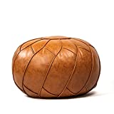 Moderner Faux Leather Pouf Unstuffed Ottoman Moroccan Footstool, Floor Footrest Cushion, Storage Solution - Natural Brown Color (Brown, 23x11)