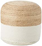 Signature Design by Ashley Sweed Valley Jute & Cotton Pouf, 19 x 19 x 18 Inches, Beige & White