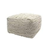Christopher Knight Home Grace Large Square Casual Pouf, Boho, Ivory and Beige Hemp and Cotton