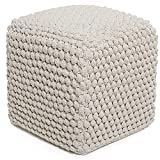 BIRDROCK HOME Bud Pouf Foot Stool Ottoman - Knit Bean Bag Floor Chair - Cotton Braided Cord - Great for The Living Room, Bedroom and Kids Room - Small Furniture