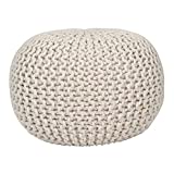 Fernish Decor Round Pouf Ottoman Hand Knitted Cotton Pouf Footrest,Foot Stool, Knit Bean Bag Floor Chair for Bed Room Living | Room | Accent Seat (20x20x14 Inch, Natural)