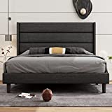Ipormis Queen Platform Bed Frame, Heavy Duty Bed Frame with Headboard, Modern Upholstered Platform Bed with Wood Slat Support, Easy Assembly, Noise-Free, No Box Spring Needed Dark Gray