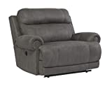 Signature Design by Ashley Austere Faux Leather Upholstered Oversized Zero Wall Manual Recliner with Nailhead Trim, Gray