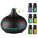 Essential Oil Diffuser, 500ml Oils Diffuser & Top 6 Essential Oil Set,  Aromatherapy Diffuser with 14 Colors Night Light, 3 Optional Timers, 16H Long Runtime for Home Bedroom Office