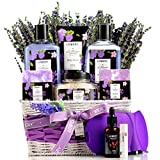 Lavender & Lilac Spa Gift Basket For Women & Men - Sleep Mask, Handmade Soap, Potpourri, Bath Bomb, Jojoba Oil, Organic Lip Balm & More - Mothers Day Stress Relief Set, Bath & Body Self Care Package