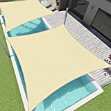 SunnyRoyal Sun Shade Sail 20'x20' Rectangle Canopy Awning Fabric Cloth Screen UV Block Heavy Duty Commercial Grade Outdoor Patio Carport (Beige)
