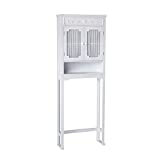 Elegant Home Fashions Lisbon Above Over the Toilet Tall Slim Bathroom Organizer Space Saver Freestanding Cabinet with 2 Curtained Doors Adjustable Shelf, White