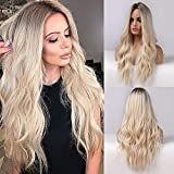 Esmee 26 Inches Long Blonde Wigs for Women Natural Synthetic Hair Ombre Blonde Wig with Dark Roots Synthetic Wig Loose Wavy Wigs Heat Resistant