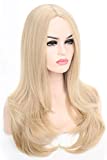 COSYMAY Blonde Wig for Women Long Synthetic Wig with Wavy Ends 22'' Natural Wave Cosplay Wig Glueless Heat Resistant Costume Wig Daily Wear Middle Part Full Wig