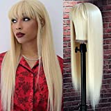 QD-Tizer #613 Blonde Long Straight Synthetic Hair Wigs with Bangs Women's Costume Wig Heat Resistant Hair Replacement Wig