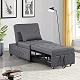 BINGTOO Convertible Chair Sleeper Bed with Lumbar Pillow, 4 in 1 Multi-Function Adjustable Ottoman Bed Bench Guest Sofa Chair, Folding Ottoman Sleeper Guest Bed for Bedroom,Living Room (Dark Gray)