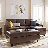 HONBAY Leather Sectional Couch with Ottoman Sofa Set with Chaise L Shape Couch Sleeper with Storage Ottoman (Brown)