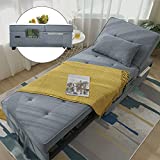 Sturmfei Sleeper Ottoman Chair Bed - Futon Chair, 4 in 1 Convertible Pull Out Guest Bed Chair with Lumbar Pillow 3 Side Pockets Linen Fabric Tufted for Living Room Grey