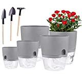 JFMAMJ Self Watering Planters, 5 Pack 6/4.1/3.2 Inch Self Watering Pots for Indoor Plants Wicking Pots, Modern Decorative Planter Pot for House Plants, Aloe, Herbs, African Violets, Succulents