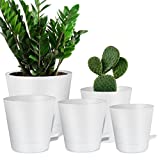 Self Watering Planters 7+6.5+6+5.5+5 inch, Self Watering Plant Pots with Drainage Holes and Reservoir for Indoor & Outdoor & Window Sill , White