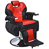 BarberPub Heavy Duty Reclining Barber Chair All Purpose Hydraulic Salon Chair for Barbershop Stylist Tattoo Chair 2687 (Black-Red)