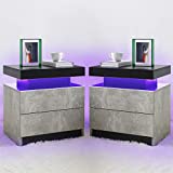 Nightstand Set of 2 LED Nightstand with 2 Drawers, Bedside Table with Drawers for Bedroom Furniture, Side Bed Table with LED Light, Grey