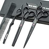 7.0 Inches Professional hair cutting thinning scissors set with razor (Black)