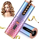 Automatic Curling Iron, Cordless Hair Curler with 6 Temps & 11 Timers, Portable Rechargeable Ceramic Barrel Wave Wand Curling Iron, Rotating Hair Styling Tool (Multi-Colored)