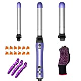 Beach Wave Rotating Hair Curling Iron-3 Interchangeable Heating Iron Barrels Automatic Hair Styling Curler to Create Beach Wave Curls, LCD Display Fast Heat-UP 430°F Ceramic Coating