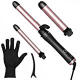 Iamfine Automatic Curling Iron, 3 in 1 Curling Wand Set, Instant Heat Up Hair Curler with 3 Interchangeable Tourmaline Ceramic Barrels (3/4, 1', 1.25'), LCD Heat Display for Beach Waves