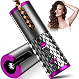 Automatic Curling Iron, Cordless Hair Curler w/ 6 Temp & Timer, Portable Wireless Curling Iron, USB Rechargeable Rotating Barrel Curling Wand, Fast Heating & Auto Shut Off