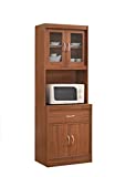 Hodedah Long Standing Kitchen Cabinet with Top & Bottom Enclosed Cabinet Space, One Drawer, Large Open Space for Microwave, Cherry