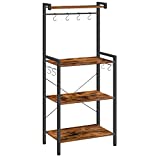 HOOBRO Bakers Rack for Kitchen, 4 Tier Microwave Stand with Storage, Multifunctional Baker's Rack with 8 Hooks, Wooden Kitchen Storage Shelf, Stable Metal Frame, Easy Assembly, Rustic Brown BF04HB01