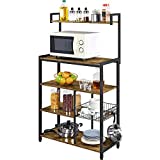 Yaheetech Baker's Racks with Wire Basket & 6 Hooks, Microwave Oven Stand for Kitchen with 5-Tier Storage Shelves, Coffee Station with Utility Storage Shelf, 32 x 15 x 56 inches, Rustic Brown