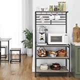 Yaheetech 4-Tier Bakers Rack for Kitchen with Storage and 5 S Hooks, Microwave Oven Stand Organizer Rack Coffee Bar Table Station, Kitchen Island Rack with Utility Storage Shelf, 33 x 16 x 64 In, Gray