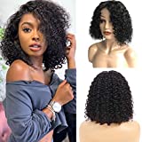 Bestsojoy Hair 13X4 Brazilian Curly Wig Lace Front 150% Density Full Pre Plucked Natural Hairline kinky Curly Short Human Hair Lace Front Wigs for African American Black Women (12 Inch, Natural Color)