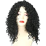 GNIMEGIL 14 inch Curly Wigs for Black Women - African American Curly Afro Wig, Short Synthetic Black Kinky Curly Wig with Bangs 1B