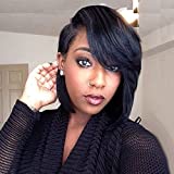SCENTW Short Cut Bob Synthetic Wigs for Women Heat Resistant Costume African American Wigs with Side Bangs Natural Black Full Wigs Look Real (8764 BLACK)