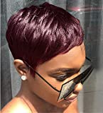 HOTKIS Short Wig Human Hair Short Pixie Wigs for Black Women Short Wigs Human Hair Pixie Cut Wigs for African Americans Burgundy Short Pixie Wigs (99J)