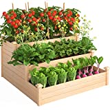 Aowos 3 Tier Raised Garden Bed, Outdoor Tiered Elevated Planting Planter Box, 4x4 FT Vegetable Flower Growing Bed Kit in Backyard Lawn Patio, Easy Assembly