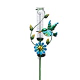 MUMTOP Rain Gauge Outdoor - Solar Powered Garden Rain Gauge, Metal Hummingbird Flower Stake, LED Lights for Garden Yard Patio Decor