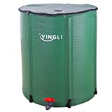 VINGLI 50 Gallon Collapsible Rain Barrel, Portable Water Storage Tank, Rainwater Collection System Downspout, Water Catcher Container with Filter Spigot Overflow Kit