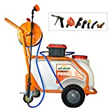 PetraTools Battery Powered 13 Gallon Pushcart Sprayer (Prime), Heavy Duty Commercial Sprayer with Custom Built Cart, Off-Road Wheels & Solid Steel Easy-Turn Hose Reel for 130 Foot Hose, 80PSI