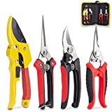 KOTTO 4 Pack Professional Bypass Pruning Shears, Stainless Steel Cutter Clippers, Sharp Hand Pruner Secateurs, Garden Trimmer Scissors Kit with Storage Bag