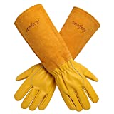 Acdyion Gardening Gloves for Women/Men Rose Pruning Thorn & Cut Proof Long Forearm Protection Gauntlet, Durable Thick Cowhide Leather Work Garden Gloves