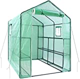 Greenhouse for Outdoors with Observation Windows, Ohuhu Walk-In Plant Greenhouse with Durable PE Cover, 3 Tiers 12 Shelves Stands Green House with Ground Pegs & Ropes for Stability, 4.9 x 4.7 x 6.4 FT