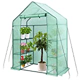 Greenhouse, Hanience Walk-in Greenhouse with Anchors and Ropes, 3 Tier 4 Wired Shelves Indoor and Outdoor Greenhouse for Garden/Patio/Backyard/ Balcony, Green PE Cover