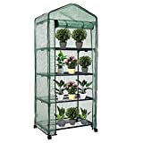 SUNGIFT Mini Greenhouse for Indoor Outdoor w/Casters, 4-Tier Gardening Plant Small Green House, 28'' x 20'' x 65'' Portable Greenhouses with Roll-Up Zipper Door