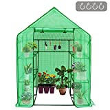 Laurel Canyon 2 Tier/9 Shelves Walk in Greenhouse for Outdoors with PE Cover and Roll Up Door and 2 Side Mesh Windows, Outdoor Indoor Portable Gardening Plant Greenhouse- 57' W x 56.5' D x 76' H