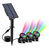 T-SUN Solar Pond Lights, 3 in 1 RGB Color Changing Underwater Pond Lights, Outdoor Waterproof LED Landscape Spotlights for Fish Tank Garden Yard Pool Pond Fountain Waterfall Decoration(3 Head Lamp)