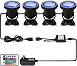 DOCEAN Pond Lights Submersible Spotlight 36 LED with 16 Color, 4 Modes Angle & Brightness Adjustable IP68 Waterproof RGB LED Lights for Fountains Swimming Pool Pond, Pack of 4