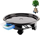 16.3 Inch Heavy Duty Plant Caddies with Water Container, Black Plant Stand with Wheels, Indoor Outdoor Planter Trolley Casters Home Graden Planter Dolly on Wheels Rolling Plant Tray (1pcs)