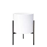 Modern White Plants Pot Cylinder Planter with Heavy Duty Stand, Medium 10 Inch Pot, 16.3 Inch with Stand Height, 96-T-1-M