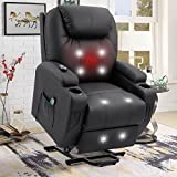 YESHOMY, Power Lift Recliner Chair with Massage and Heating Functions, PU Leather Sofa with Remote Control and Two Cup Holders, Suitable for Living Room, Black